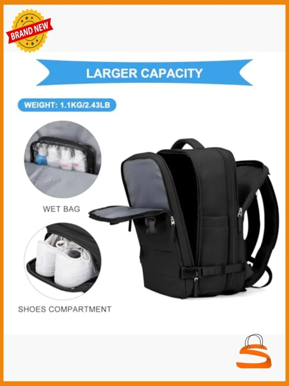 Large Travel Backpack Carry On, Expandable Hiking Rucksack, Extra Heavy Duty